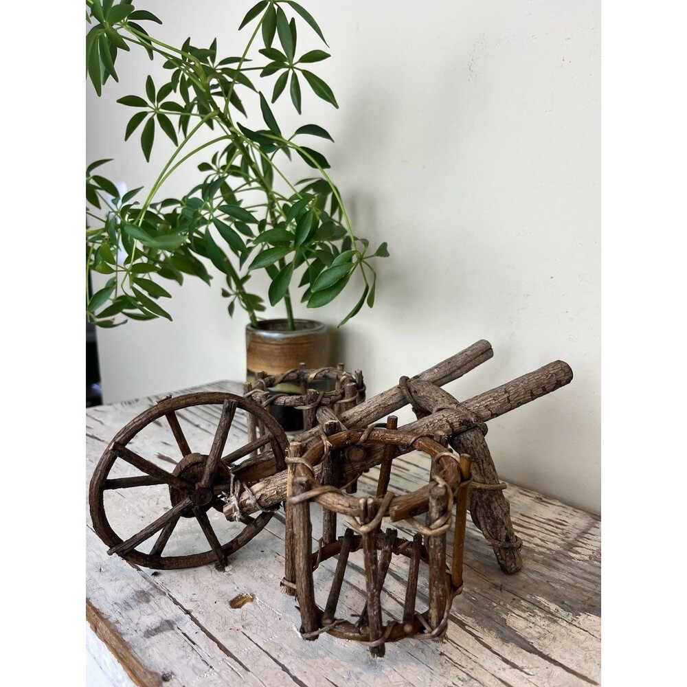 Vintage Twig Wheelbarrow Double Planter 10” x 8.5” Garden Plants Indoor/Outdoor